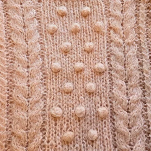 Vintage Amherst Sport Medium 1980s Wool Blend Peach Bobble Pattern Sweater Women - Picture 3 of 6